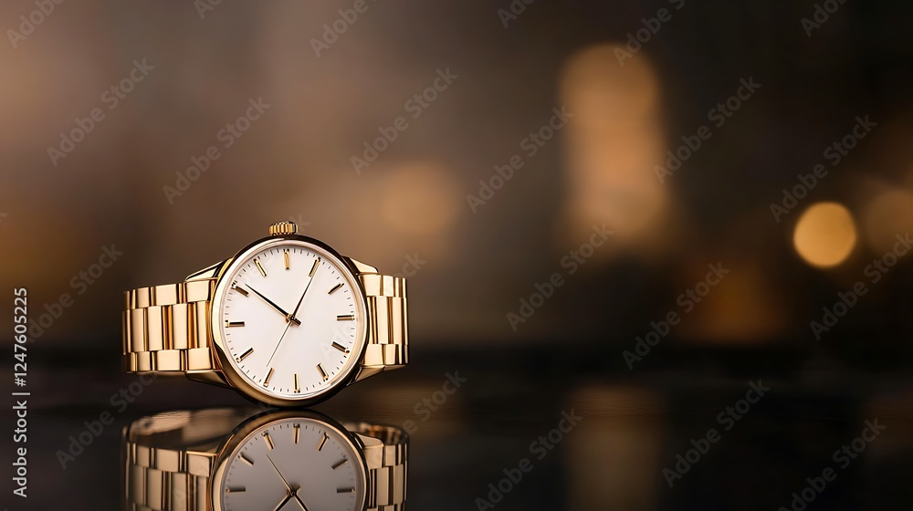 custom made wallpaper toronto digitalElegant gold watch with a white face, set against a blurred, warm background.