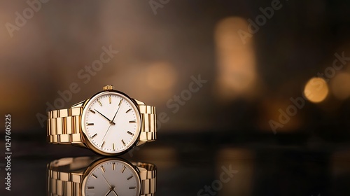Wallpaper Mural Elegant gold watch with a white face, set against a blurred, warm background. Torontodigital.ca