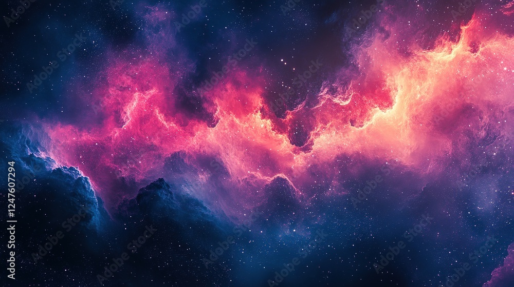 Naklejka premium Celestial nebula formation outer space digital art cosmic environment wide-angle view galactic concepts