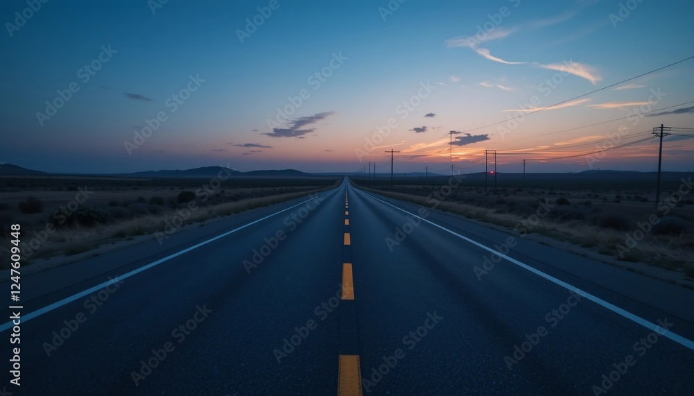 Fototapeta premium Scenic Sunset Highway Road Trip Asphalt Road at Dusk Open Road Journey