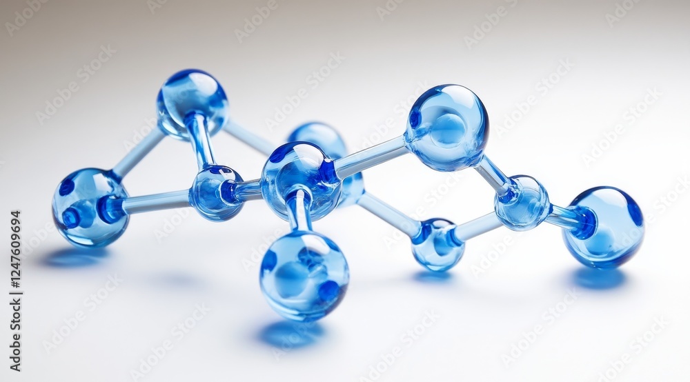 Blue glass molecule model on white background Blue glass molecule model on white background