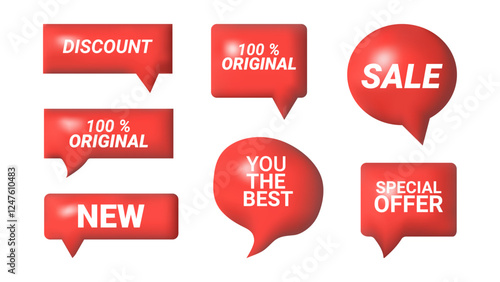 3D speech bubbles different shapes message icon. Text new sale discount special offer you are the best 100 percent original. For social media advertising posters. Vector isolated set.