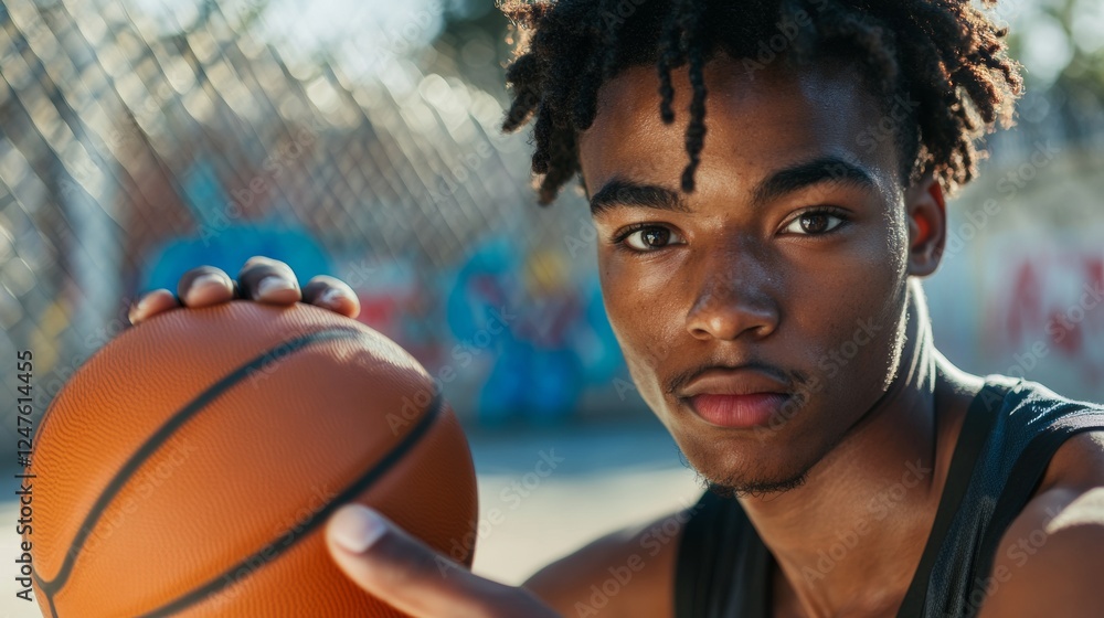 portrait of a young black man playing basketball