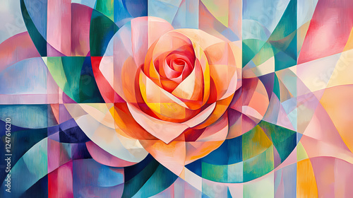 Fototapeta Naklejka Na Ścianę i Meble -  Abstract rose floral composition in a cubist style. oil on canvas with elements of pastel painting. Floral Surrealism. Illustration