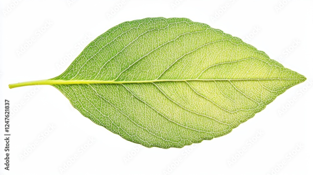 Obraz premium Leafy Detail: A captivating close-up of a fresh green leaf, showcasing intricate veining and a vibrant hue, perfect for illustrating the beauty and detail found in nature.