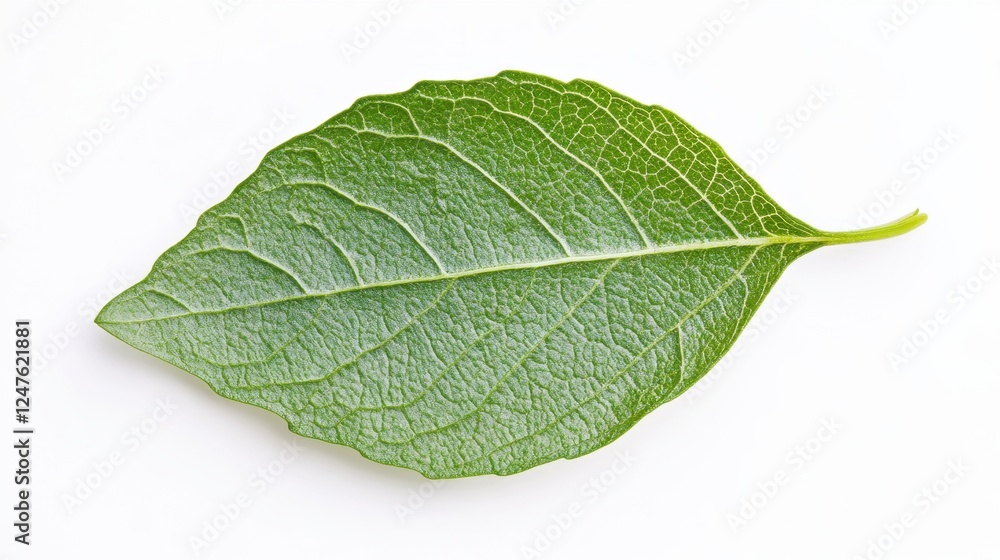 Obraz premium Vibrant Leaf Up Close: A close-up shot showcases the intricate details of a fresh, green leaf, with its prominent veins and textured surface.