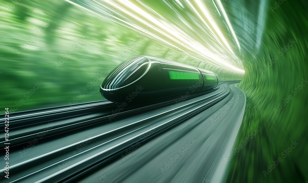 Fototapeta premium A futuristic hyperloop pod speeds through a vibrant neon environment.