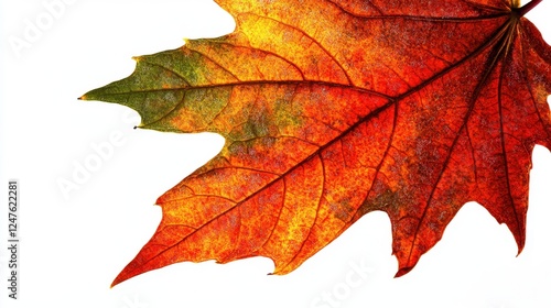 Wallpaper Mural Autumn's Embrace: A close-up captures the intricate details of a vibrant maple leaf in full autumn splendor, showcasing the transition and beauty of the season. Torontodigital.ca