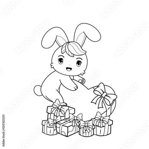 Valentine Day Coloring Page with cute bunny