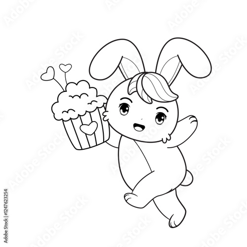 Valentine Day Coloring Page with cute bunny