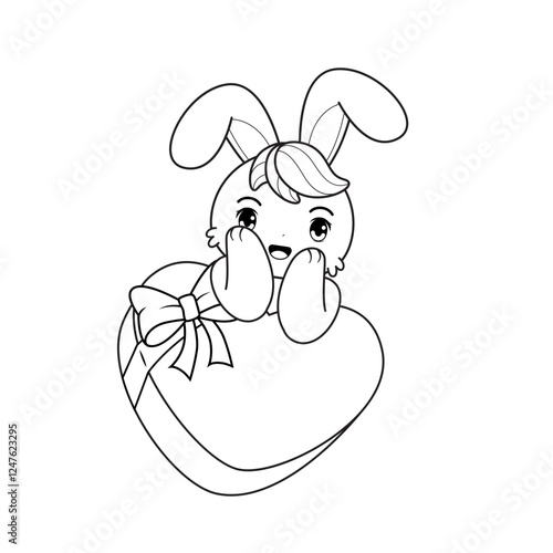 Valentine Day Coloring Page with cute bunny