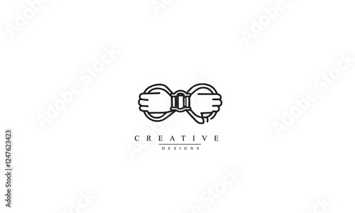Hands with handcuffs line icon black design white background