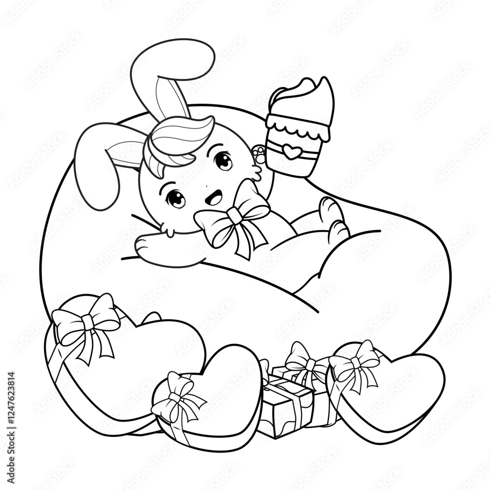 Valentine Day Coloring Page with cute bunny Valentine Day Coloring Page with cute bunny