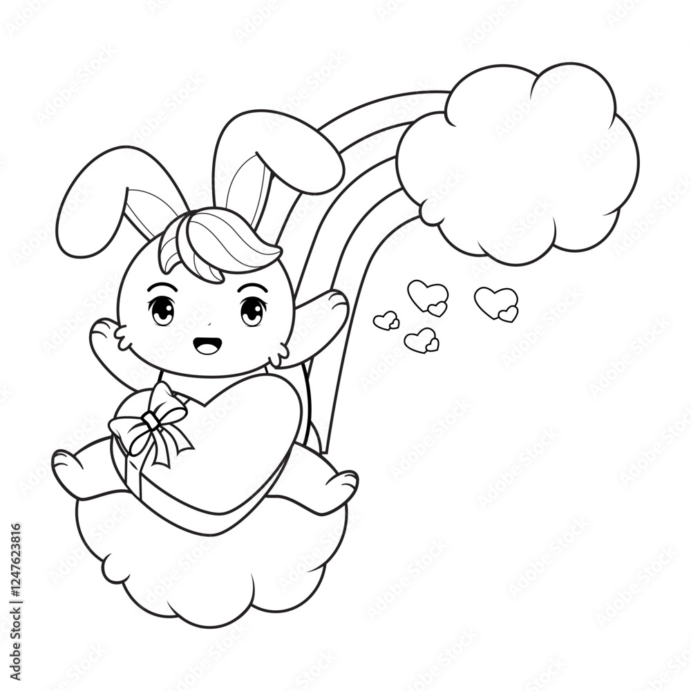 Valentine Day Coloring Page with cute bunny Valentine Day Coloring Page with cute bunny