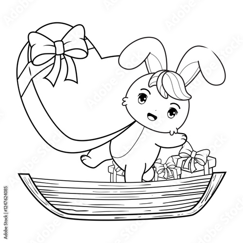 Valentine Day Coloring Page with cute bunny