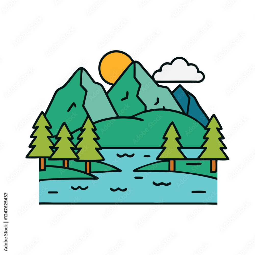 Obraz premium Serene Mountain Lake Surrounded By Trees Icon