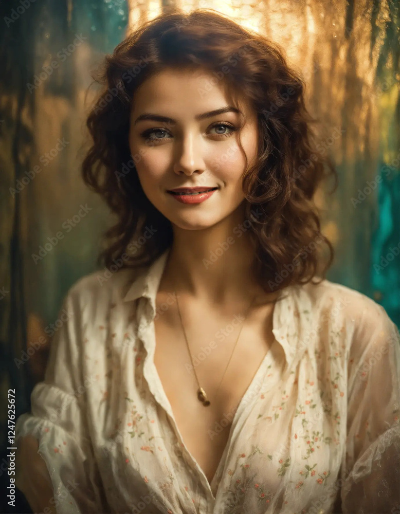 Fototapeta premium innocent Young Woman with a Sweet Smile and Dreamy Eyes