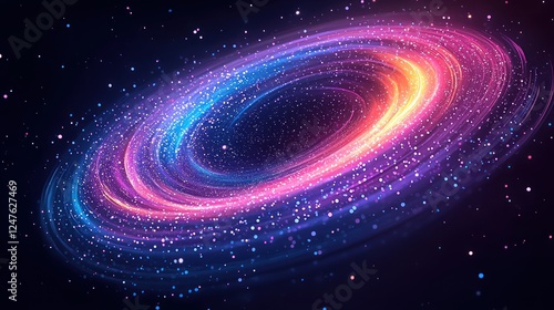 Cosmic Swirl: A mesmerizing digital artwork depicting a vibrant, swirling galaxy filled with sparkling particles and radiant colors.