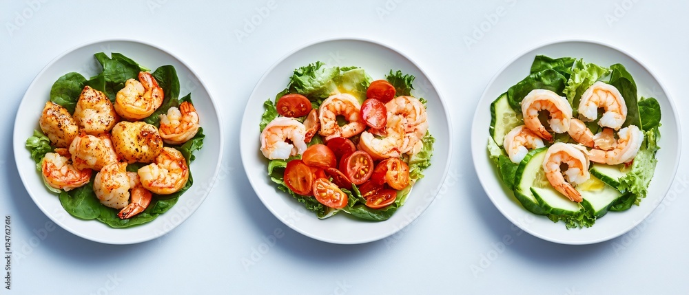 Caesar Salad with Shrimp and Chives Top View Image for Professional Use Caesar Salad with Shrimp and Chives Top View Image for Professional Use