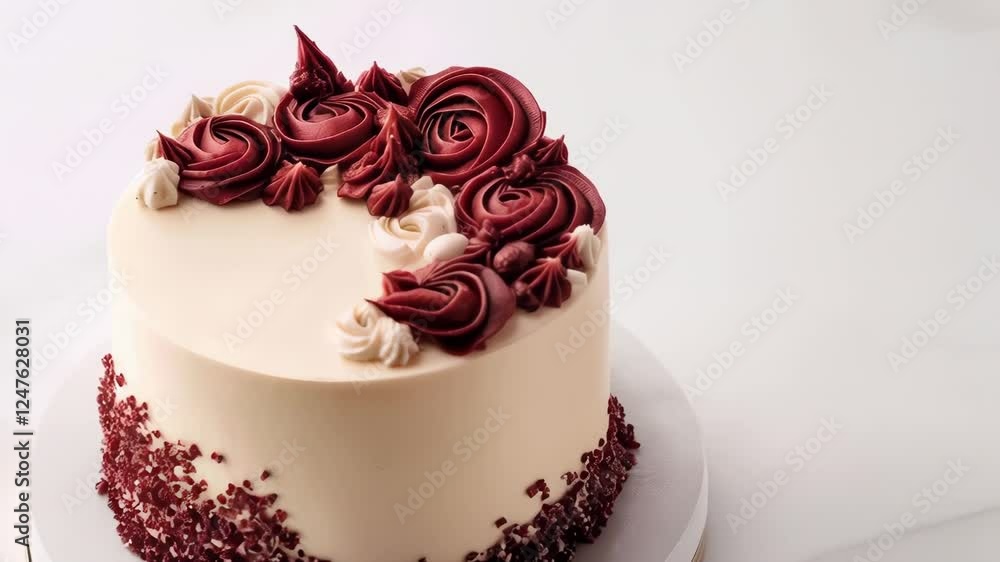Elegant Red and Beige Rose Cake: A Delightful Bakery Creation Elegant Red and Beige Rose Cake: A Delightful Bakery Creation