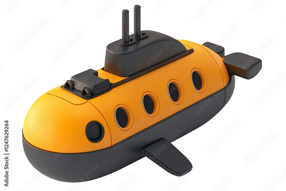 Fototapeta premium 3D Render of Bright Orange Cartoon Submarine with Playful Design and Details