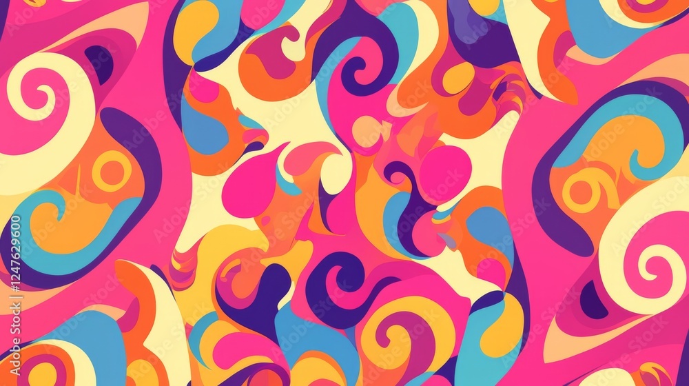 Psychedelic swirl carnival pattern with retro waves, swirls, and twirls, featuring an abstract groovy texture in a Y2K aesthetic. Psychedelic swirl carnival pattern with retro waves, swirls, and twirls, featuring an abstract groovy texture in a Y2K aesthetic.