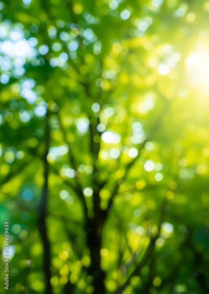 Obraz premium Blurred green nature background with bokeh effect bright sunlight and soft focus on the foliage of trees in spring or summer season generative ai bokeh green bokeh green abstract background light brig