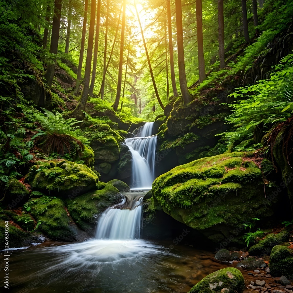 Obraz premium Forest Waterfall Wallpaper