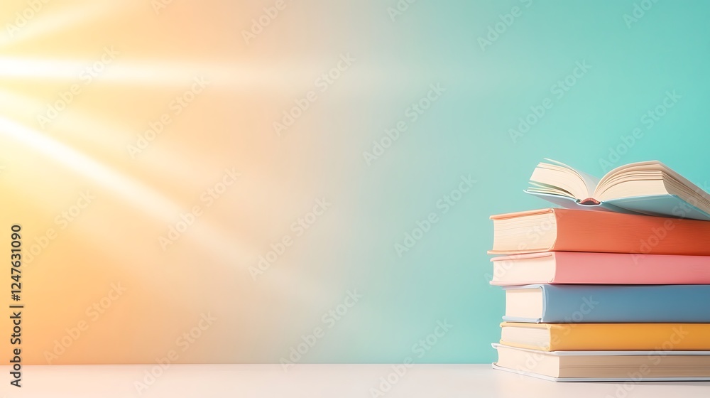 Fototapeta premium A vibrant bookshelf filled with colorful books, showcasing an inviting literary collection.