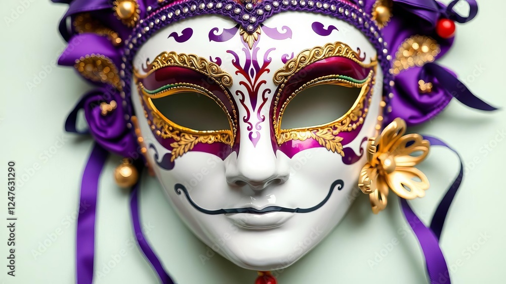 Colorful carnival mask with intricate designs and embellishments on a white background, culture, colorful, masquerade Colorful carnival mask with intricate designs and embellishments on a white background, culture, colorful, masquerade