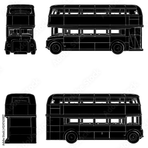 Double Decker Bus Vector. Omnibus Two Decker Illustration Isolated On White Background.