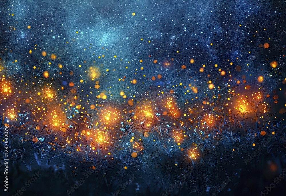 Fototapeta premium Abstract Blue Gold Orange Sparkles Dark Background