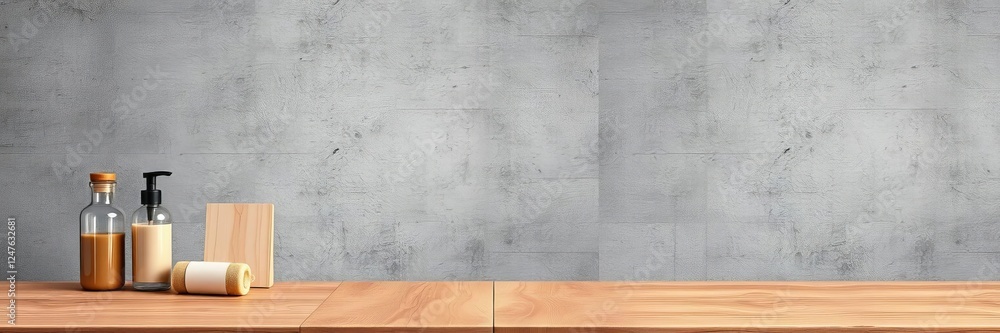 Fototapeta premium Empty wooden table and concrete wall background for product display, empty, display, product