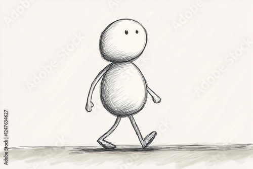 Cartoony OC stick man with a thicker belly and feet walking