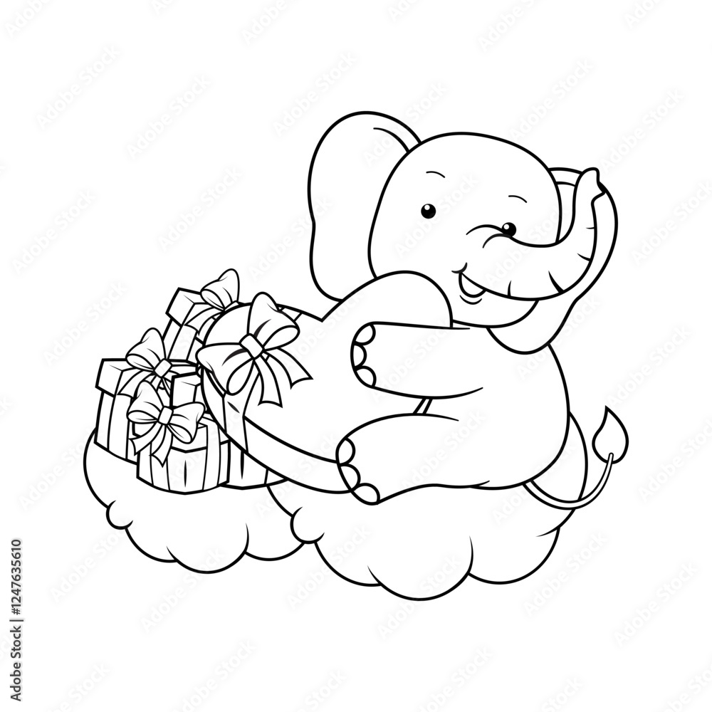 Valentine Day Coloring Page with cute elephant Valentine Day Coloring Page with cute elephant