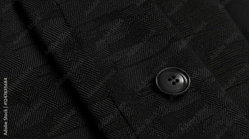 Closeup view of black checkered shirt fabric with sparkly texture and button detail. Dark, detailed, and textured fabric Closeup view of black checkered shirt fabric with sparkly texture and button detail. Dark, detailed, and textured fabric