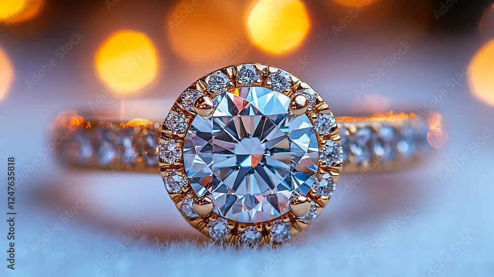 Fototapeta premium This striking photograph features a beautifully designed ring set against an immaculate white background, capturing every subtle detail with exceptional clarity. The ring is rendered in sharp 