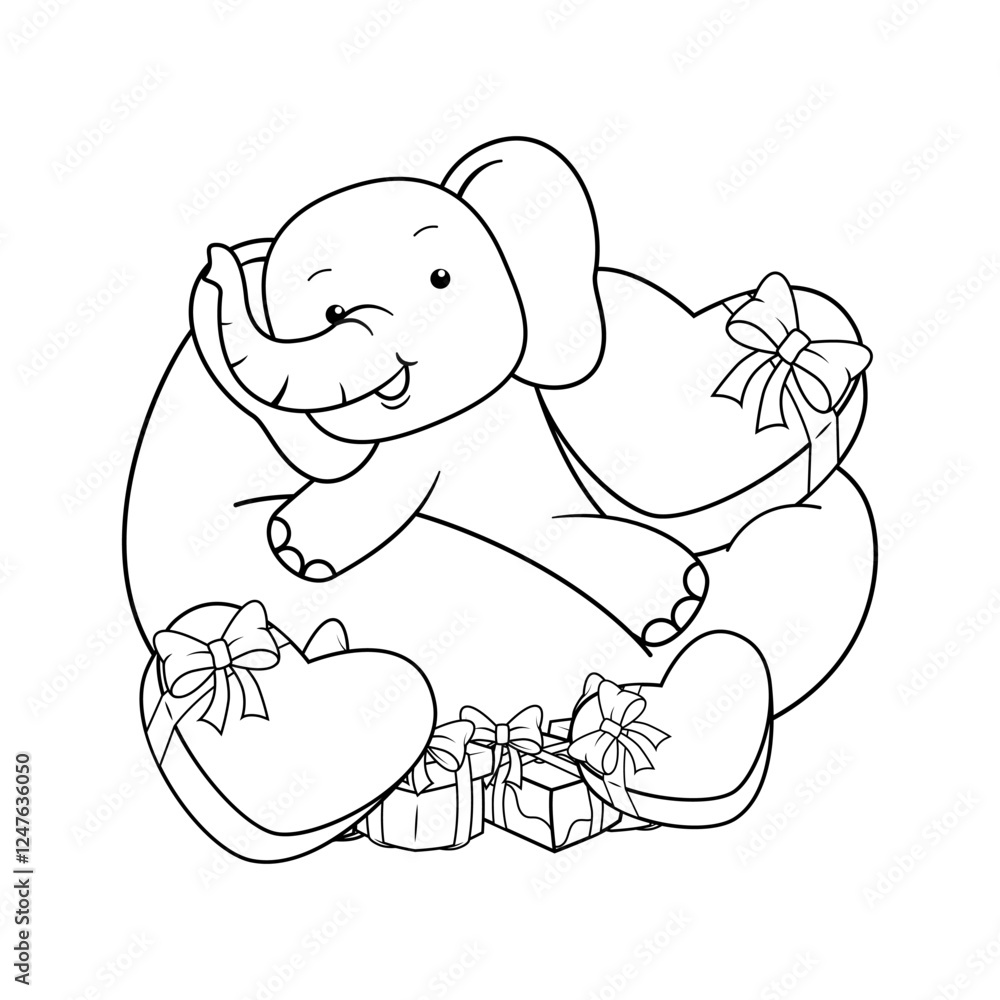 Valentine Day Coloring Page with cute elephant Valentine Day Coloring Page with cute elephant