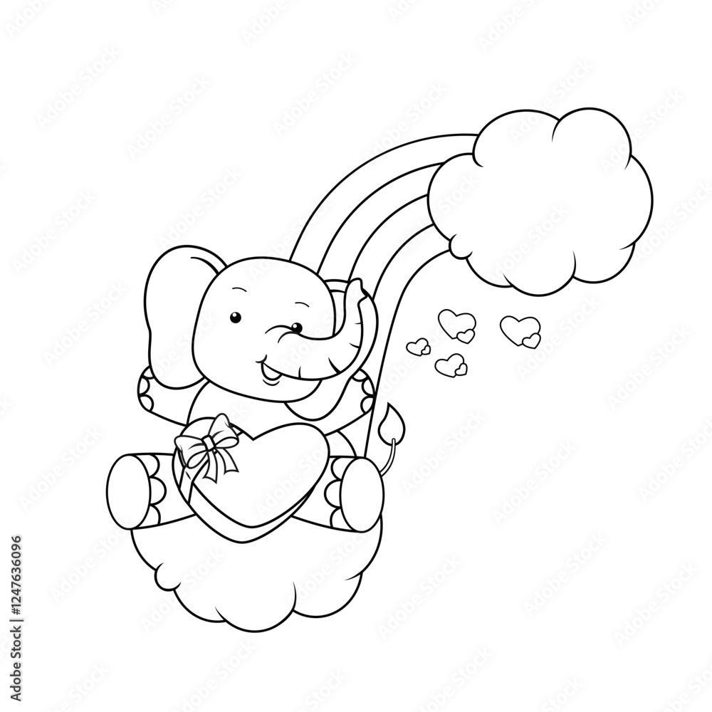Valentine Day Coloring Page with cute elephant Valentine Day Coloring Page with cute elephant
