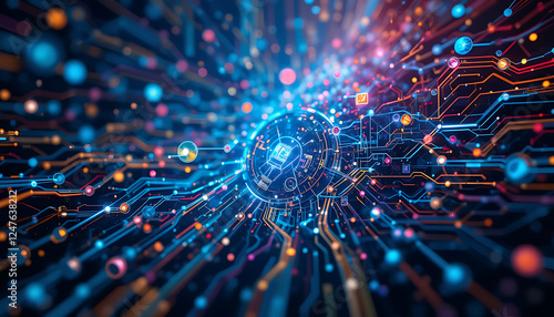 Colorful background beautifull tecnology. Technology abstract background. A high-tech concept showcasing innovation, cyber networks, and the evolution of smart devices in the digital world.