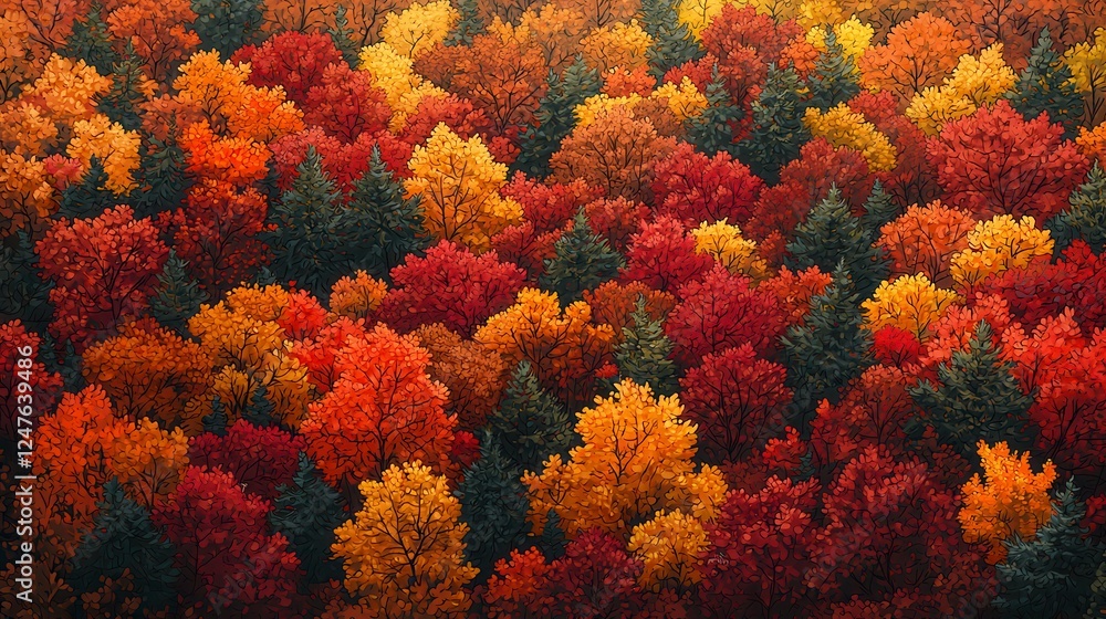 Aerial View of Autumn Forest with Red Orange and Yellow Leaves Aerial View of Autumn Forest with Red Orange and Yellow Leaves
