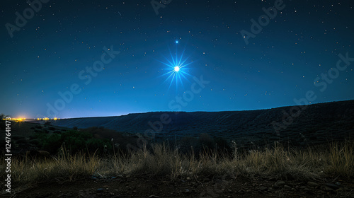 Wallpaper Mural bright star illuminating night sky over serene landscape. scene captures beauty of nature and vastness of universe Torontodigital.ca