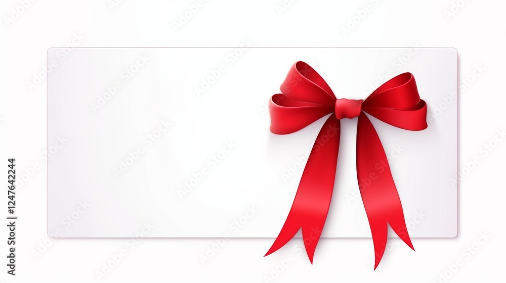white paper card with a red satin gift bow white paper card with a red satin gift bow