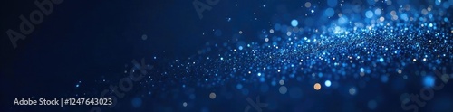 Navy blue background with glittering stardust specks, silver, black, blue