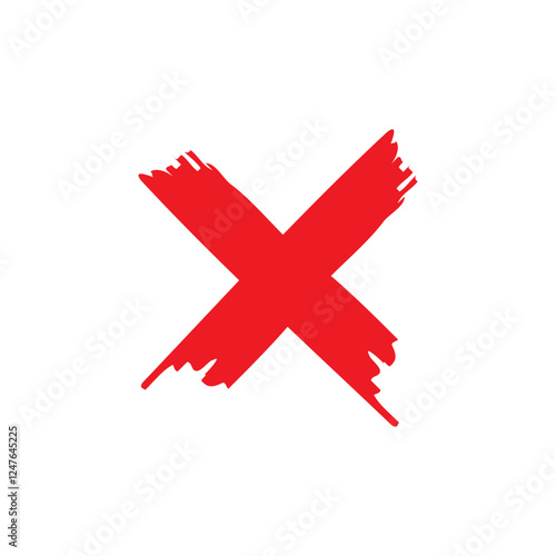 Red X mark. Brush stroke symbol. Hand drawn style. Vector error sign.