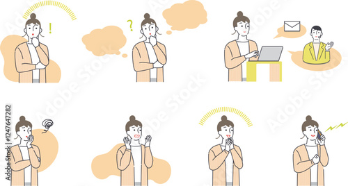 問い合わせをする女性の一連の表情	
