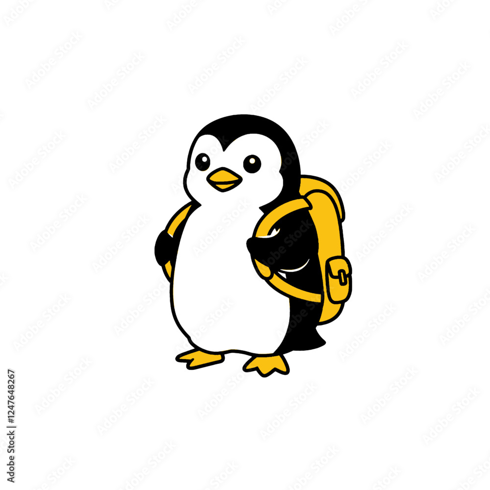 Fototapeta premium Cheerful Cartoon Penguin with Yellow Backpack Ready for Adventure
