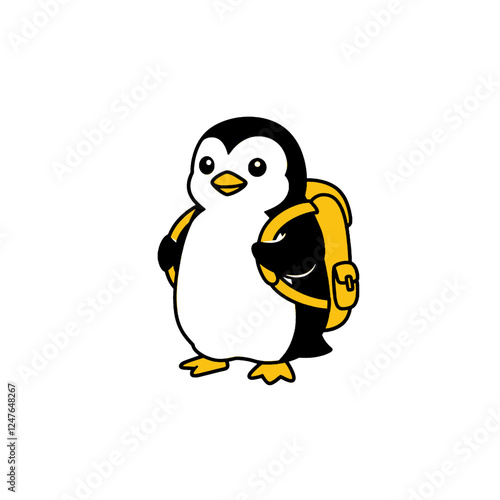 Cheerful Cartoon Penguin with Yellow Backpack Ready for Adventure