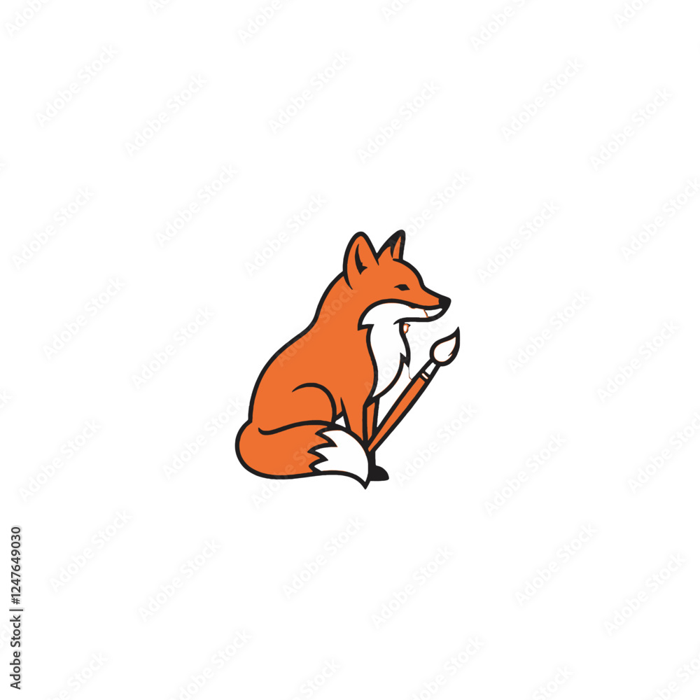 Fototapeta premium Illustration of an Orange Fox Holding a Paintbrush in Minimalistic Style