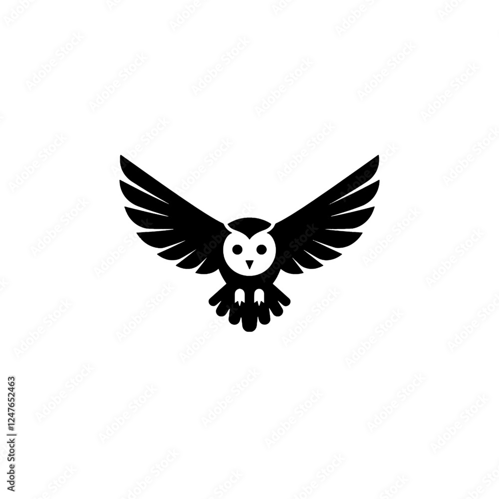 Fototapeta premium Elegant Silhouette of a Flying Owl With Outstretched Wings in Minimalist Style